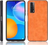 Voor Huawei Y7a / P Smart 2021 Schokbestendig Naaien Koe Patroon Huid PC + PU + TPU Case (Oranje)