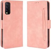 Voor VIVO Y20 2020 / Y20i Wallet Style Skin Feel Kalfspatroon lederen tas, met aparte kaartsleuf (roze)