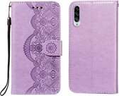 Voor Samsung Galaxy A90 5G Flower Vine Embossing Pattern Horizontale Flip Leather Case met Card Slot & Holder & Wallet & Lanyard (Purple)