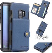 Voor Galaxy S9 Brushed Texture Shockproof PU + TPU Case, met kaartsleuven & portemonnee en fotolijst (blauw)