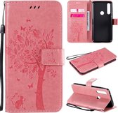 Voor Motorola Moto G Power Tree & Cat ReliÃ«fpatroon Horizontale Flip Leren Case met Houder & Kaartsleuven & Portemonnee & Lanyard (Roze)