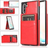 Voor Samsung Galaxy Note10 effen kleur pc + TPU beschermhoes met houder en kaartsleuven (rood)