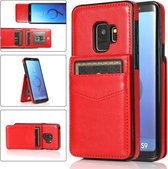 Voor Samsung Galaxy S9 effen kleur pc + TPU beschermhoes met houder en kaartsleuven (rood)