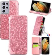 Voor Samsung Galaxy S21 Ultra 5G Blooming Mandala Reliëfpatroon Magnetische Horizontale Flip Leren Case met Houder & Kaartsleuven & Portemonnee (Roze)