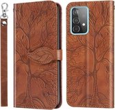 Voor Samsung Galaxy A52 5G Life of Tree Embossing Pattern Horizontale Flip Leather Case met houder & kaartsleuf & portemonnee & fotolijst & Lanyard (bruin)