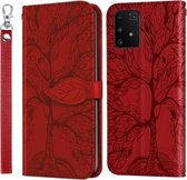 Voor Samsung Galaxy A91 Life of Tree Embossing Pattern Horizontale Flip lederen tas met houder & kaartsleuf & portemonnee & fotolijst & lanyard (rood)