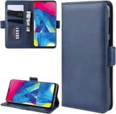 Dual-side magnetische gesp horizontale flip lederen tas voor Galaxy M10, met houder & kaartsleuven & portemonnee & fotolijst (donkerblauw)