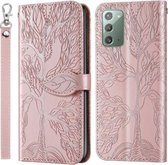 Voor Samsung Galaxy Note20 Life of Tree Embossing Pattern Horizontale Flip Leather Case met houder & kaartsleuf & portemonnee & fotolijst & Lanyard (Rose Gold)