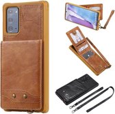 Verticale flip-portemonnee schokbestendige achterkant beschermhoes met houder & kaartsleuven & lanyard & fotolijsten voor Samsung Galaxy Note20 (bruin)