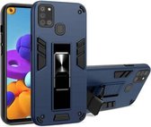 Voor Samsung Galaxy A21s 2 in 1 pc + TPU schokbestendige beschermhoes met onzichtbare houder (blauw)