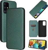 Voor Samsung Galaxy A52 5G Koolstofvezel Textuur Magnetische Horizontale Flip TPU + PC + PU lederen tas met kaartsleuf (groen)