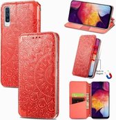 Voor Samsung Galaxy A50 Blooming Mandala Reliëfpatroon Magnetische Horizontale Flip Leren Case met Houder & Kaartsleuven & Portemonnee (Rood)