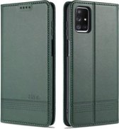 Voor Samsung Galaxy M51 (Zijvingerafdruk) AZNS Magnetische Kalfsstructuur Horizontale Flip Leren Case met Kaartsleuven & Houder & Portemonnee (Donkergroen)