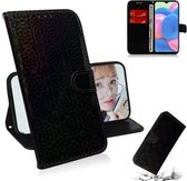 Voor Galaxy A30s Effen Kleur Kleurrijke Magnetische Gesp Horizontale Flip PU Lederen Case met Houder & Kaartsleuven & Portemonnee & Lanyard (Zwart)