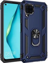 Voor Huawei P40 Lite schokbestendige TPU + pc-beschermhoes met 360 graden roterende houder (blauw)