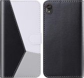 Voor Motorola Moto E6 Tricolor Stitching Horizontal Flip TPU + PU Leather Case met houder & kaartsleuven & portemonnee (zwart)