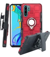 Voor Huawei P30 Pro 3 in 1 Cube PC + TPU beschermhoes met 360 graden draaien zilveren ringhouder (rood)