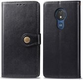 Retro effen kleur lederen gesp Mobiele telefoon bescherming lederen tas met lanyard & fotolijst & kaartsleuf & portemonnee & beugel functie voor MOTO G7 Power (zwart)