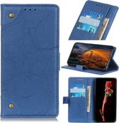 Voor Motorola One Macro / G8 Spelen Koperen Gesp Retro Crazy Horse Textuur Horizontale Flip Leren Case met Houder & Kaartsleuven & Portemonnee (Blauw)