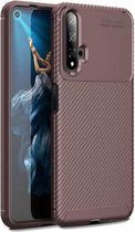 Voor Huawei Nova 5T koolstofvezel textuur schokbestendig TPU-hoesje voor (bruin)