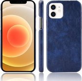 Voor iPhone 12 mini Shockproof Litchi Texture PC + PU Case (Blauw)
