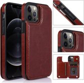 Schokbestendig PU + TPU lederen hoesje met kaartsleuven en houder & fotolijst en portemonnee voor iPhone 12/12 Pro (bruin)