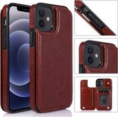 Schokbestendig PU + TPU lederen hoesje met kaartsleuven & houder & fotolijst & portemonnee voor iPhone 12 mini (bruin)