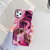 Voor iPhone 11 Pro Plating Kleurrijk Geometrisch Patroon Mozaïek Marmer TPU Mobiele Telefoon Case Strass Stand Ring (Magenta PR5)