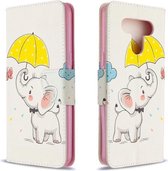 Voor LG K51 Gekleurde tekening patroon Horizontale flip lederen tas met houder & kaartsleuven & portemonnee (olifant)