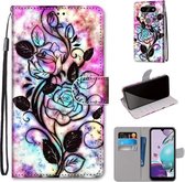 Voor LG K31 Gekleurde Tekening Cross Textuur Horizontale Flip PU Lederen Case met Houder & Kaartsleuven & Portemonnee & Lanyard (kleur Achtergrond Holle Bloem)