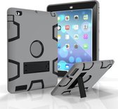 Voor iPad 4/3/2/1 schokbestendige pc + siliconen beschermhoes, met houder (grijs zwart)