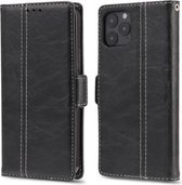 Voor iPhone 12 Retro Textuur Contrast Kleur Splicing Horizontale Flip TPU + PU lederen tas met kaartsleuven & houder & portemonnee (zwart)