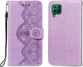 Voor Huawei P40 Lite / nova 6 SE Flower Vine Embossing Pattern Horizontale Flip Leather Case met Card Slot & Holder & Wallet & Lanyard (Purple)