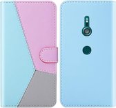 Voor Sony Xperia XZ3 Tricolor Stitching Horizontale Flip TPU + PU lederen tas met houder & kaartsleuven en portemonnee (blauw)