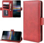 Voor Sony Xperia L3 dubbele gesp Crazy Horse zakelijke mobiele telefoon holster met kaarthouder beugelfunctie (rood)