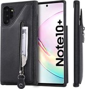 Voor Galaxy Note 10 Plus effen kleur dubbele gesp ritssluiting schokbestendig beschermhoes (zwart)