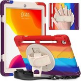 Schokbestendige kleurrijke siliconen + pc-beschermhoes met houder en schouderriem en draagriem voor iPad 10.2 (2020) (rood)