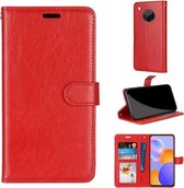 Voor Huawei Y9a Pure Color Horizontale Flip PU lederen tas met houder & kaartsleuven & portemonnee & fotolijst (rood)