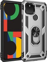 Voor Google Pixel 5 schokbestendige TPU + pc-beschermhoes met 360 graden roterende houder (zilver)