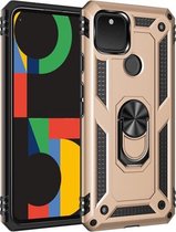 Voor Google Pixel 5 schokbestendige TPU + pc-beschermhoes met 360 graden roterende houder (goud)