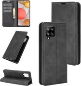 Voor Samsung Galaxy A42 5G Retro-skin Business magnetische zuignap lederen tas met houder & kaartsleuven & portemonnee (zwart)