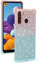 Voor Samsung Galaxy A21 (Amerikaanse versie) gradiënt glitter poeder schokbestendig TPU beschermhoes (oranje blauw)