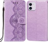 Flower Vine Embossing Pattern Horizontale Flip Leather Case met Card Slot & Holder & Wallet & Lanyard Voor iPhone 11 (Paars)