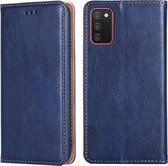 Voor Samsung Galaxy A02s (Europese versie) PU + TPU Glanzende olie Effen kleur Magnetische horizontale flip lederen tas met houder & kaartsleuf & portemonnee (blauw)