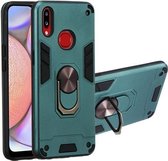 Voor Samsung Galaxy A10s 2 in 1 Armor Series PC + TPU beschermhoes met ringhouder (groen)