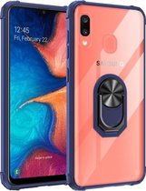 Voor Galaxy A70 schokbestendig transparant TPU + acryl hoesje met ringhouder (blauw)