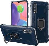 Voor Galaxy A70 koolstofvezel beschermhoes met 360 graden roterende ringhouder (blauw)