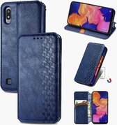 Voor Samsung Galaxy A10 Cubic Grid Pressed Horizontal Flip Magnetic Leather Case met houder & kaartsleuven & portemonnee (blauw)
