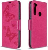 Voor Xiaomi Redmi Note 8T Embossing Two Butterflies Pattern Horizontale Flip PU Leather Case met houder & kaartsleuf & portemonnee & Lanyard (Rose Red)