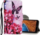 Voor Xiaomi Redmi Note 8 Pro Gekleurde Tekening Patroon Horizontale Flip Leren Case met Houder & Kaartsleuven & Portemonnee (Rode Bloem Vlinder)